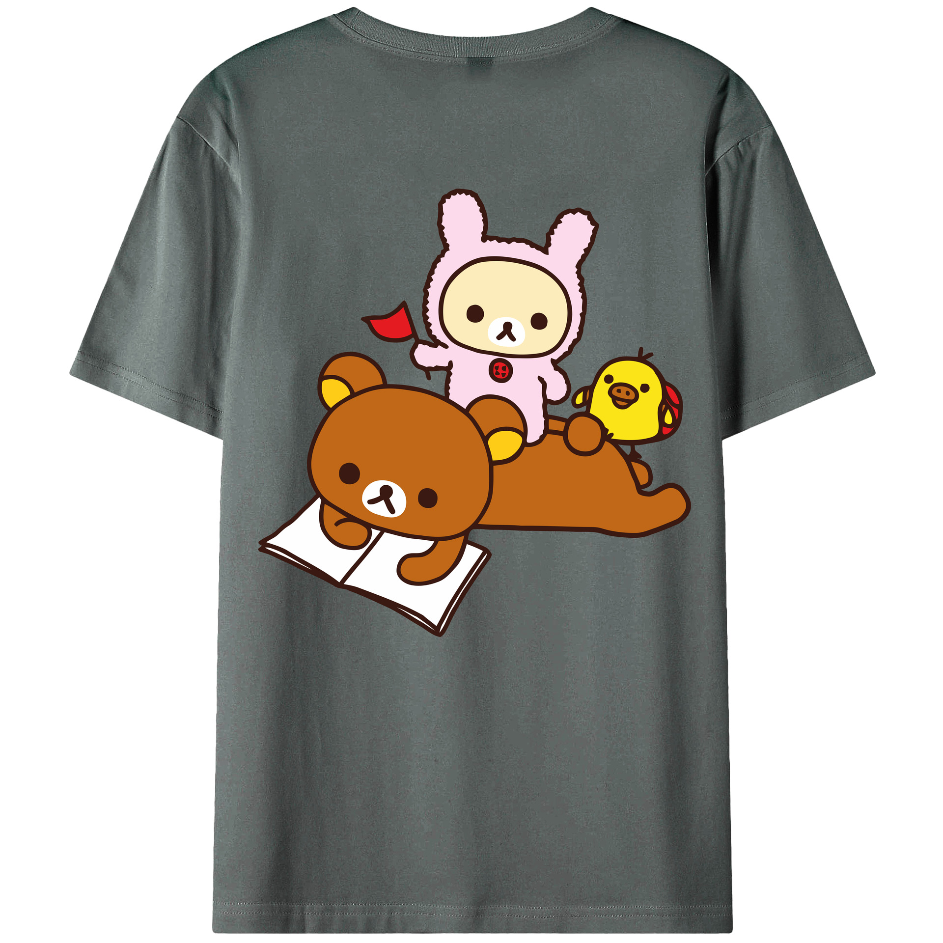 （画像用） リラックマ リラックマ キイロイトリ Rilakkuma Korilakkuma Kiiroitori 綿100％ メンズ半袖Tシャツ（バックプリント） 通気性